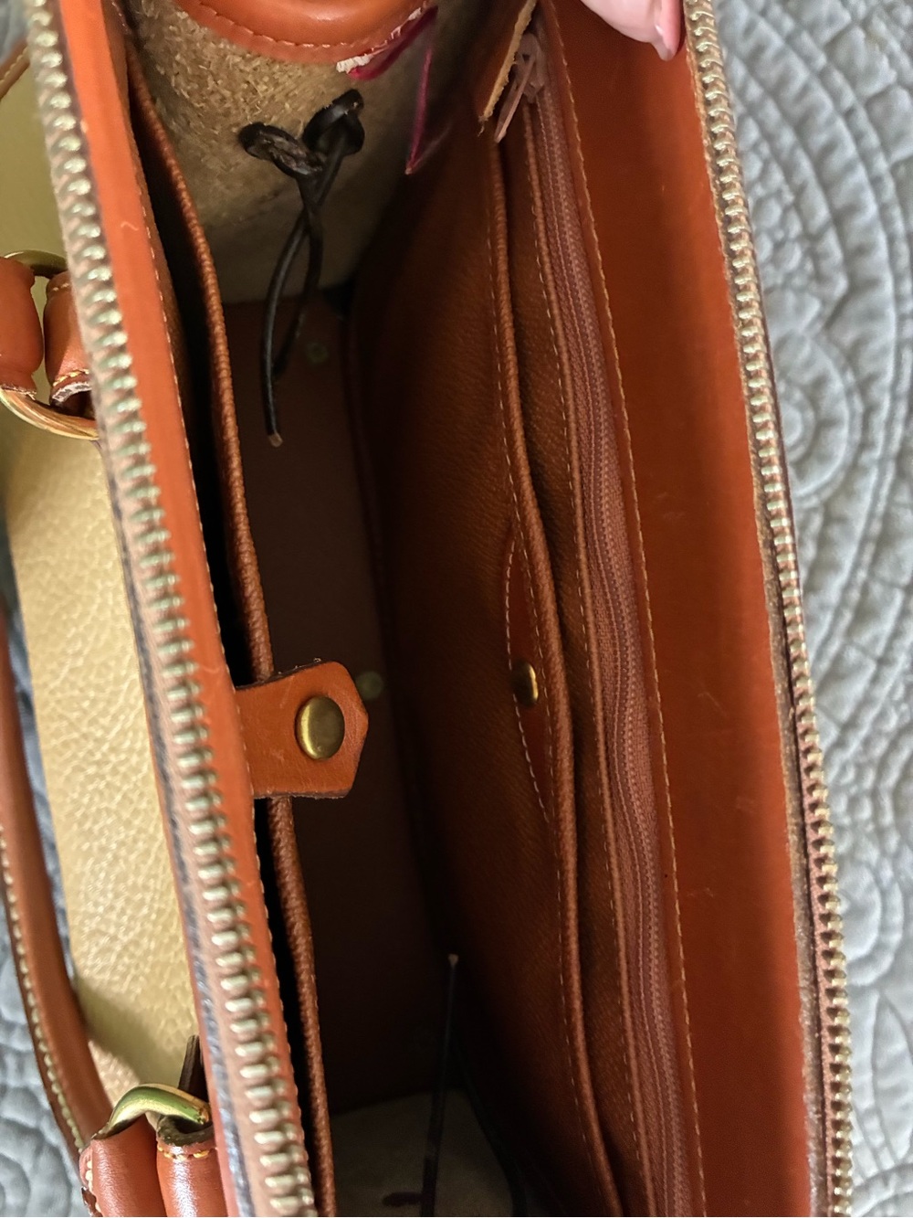 Dooney & Bourke Tan Pebble Leather Satchel with Brown Trim - Picture 10 of 16